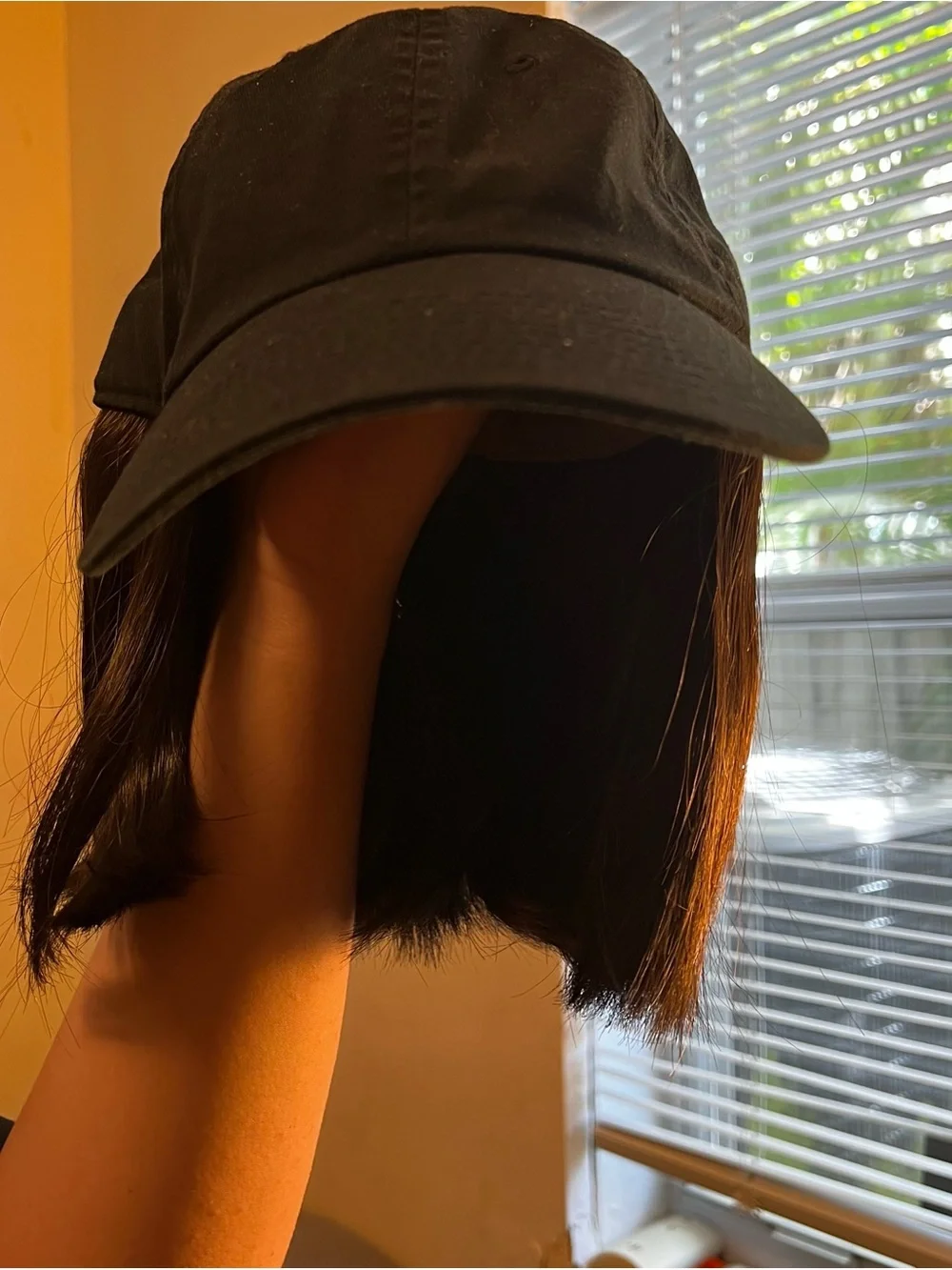 Black Cap with Chestnut Brown Wig Attachment